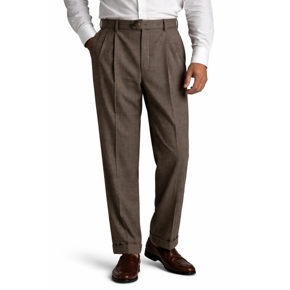 Cortina Mens Pants 36x30 Brown Wool Cashmere Pleated Dress Cuffed Made in Canada